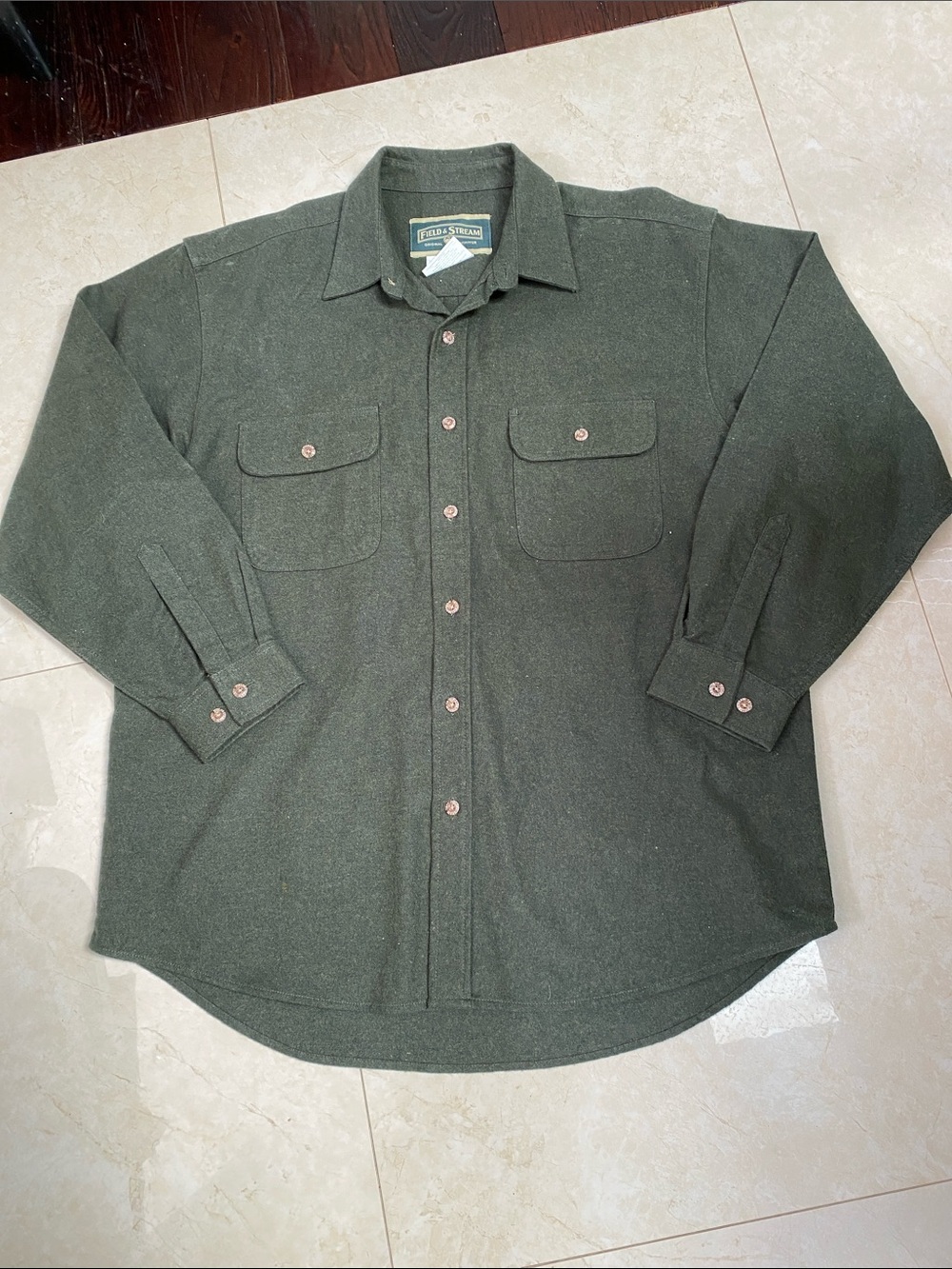 Field & Stream Heavy Cotton Flannel Green Button Down Shirt Shacket XL Like New!